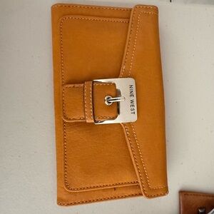 Nine West Tan-Orange Leather Wallet with Silver Buckle